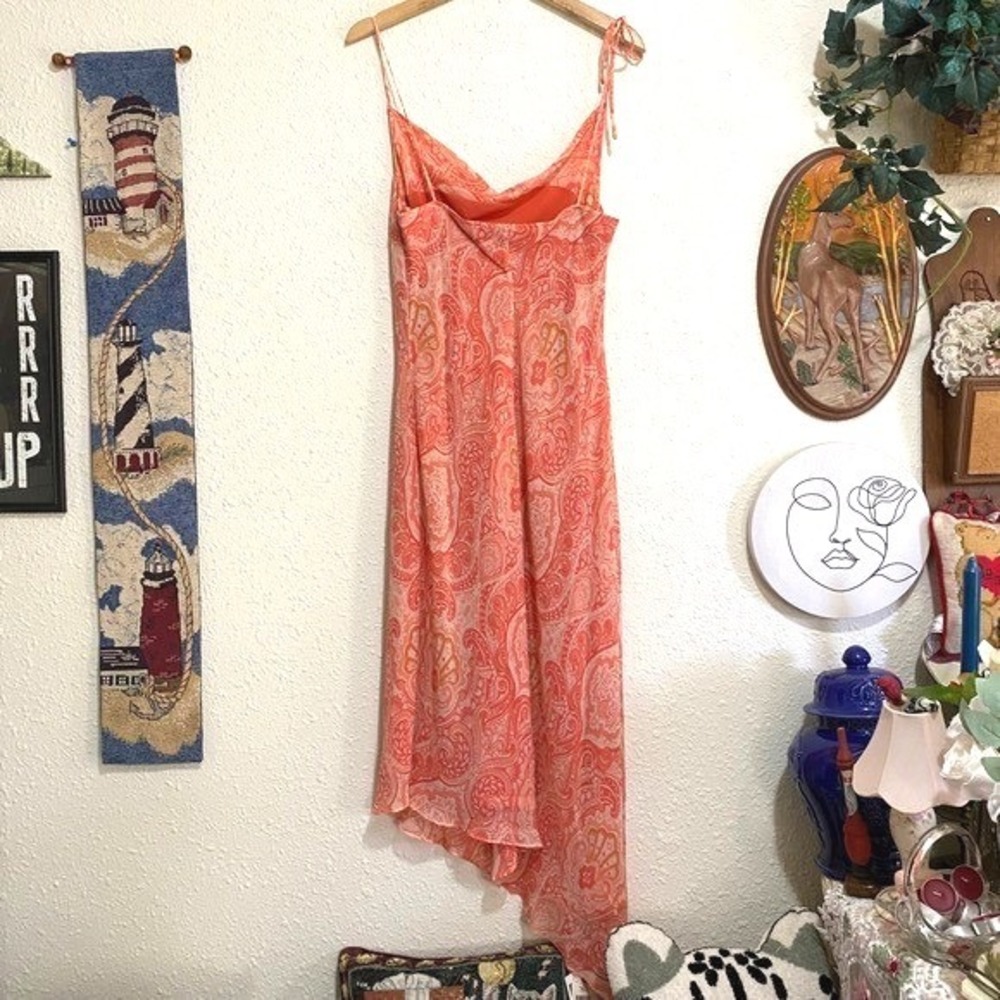 Vtg NWT Banana Republic 14 100% Silk Coral Paisley Dress Midi Y2K fairy cottage - Picture 2 of 10